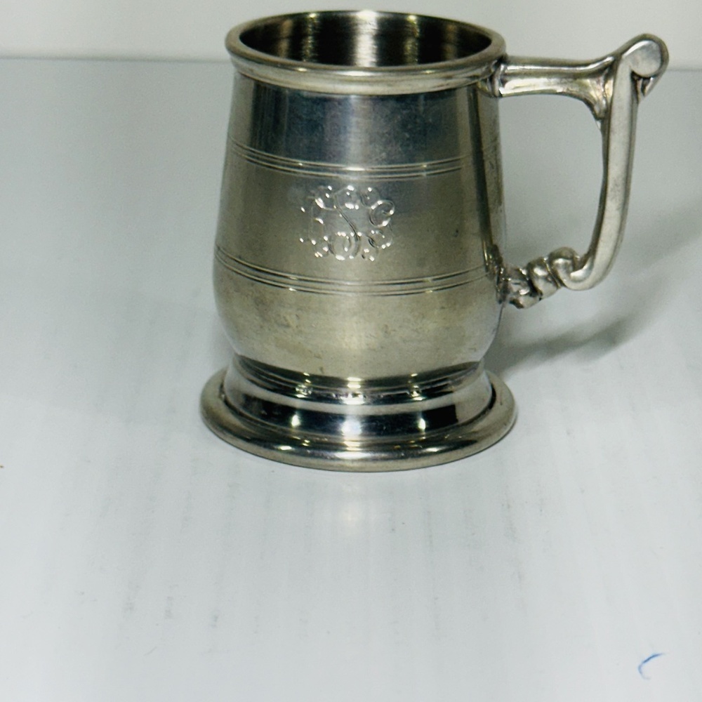 Towel-Cromwell Pewter Mug Made In Sheffield England Engraved With Initials BGS